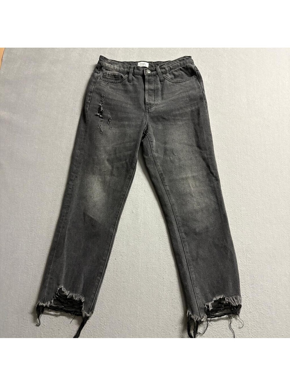 Simple Society Distressed Jeans Womens 5/27 Black High Rise Raw Frayed Hem Crop